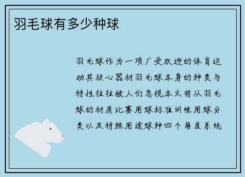 羽毛球有多少种球